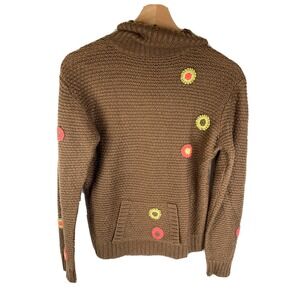 Vintage Obermeyer Brown‎ Floral Retro Knit Juniors Girls Sweater Sz XL